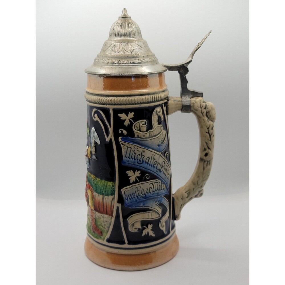 Vintage West German Randarbeit  Beer Stein with Pewter Lid